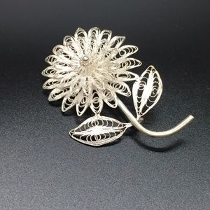 Vintage Silver Filigree Brooch Pin